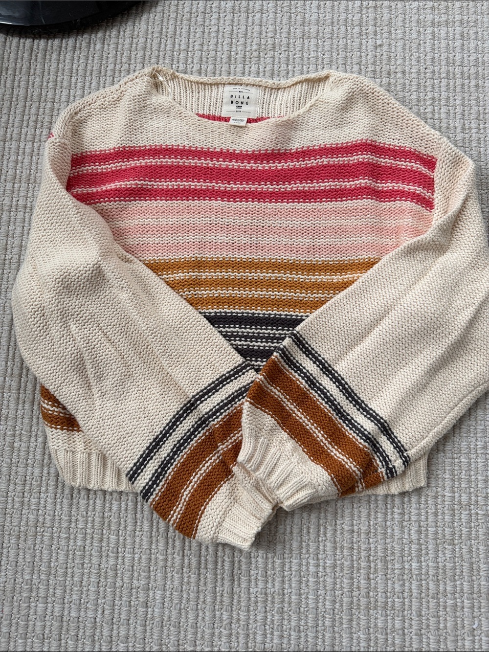 Billabong Cream Sweater with Pink and Rust Stripes